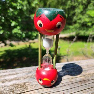 Vintage Hand-Painted Anthopormortic Strawberry/ Tomato Sand Timer Egg Timer